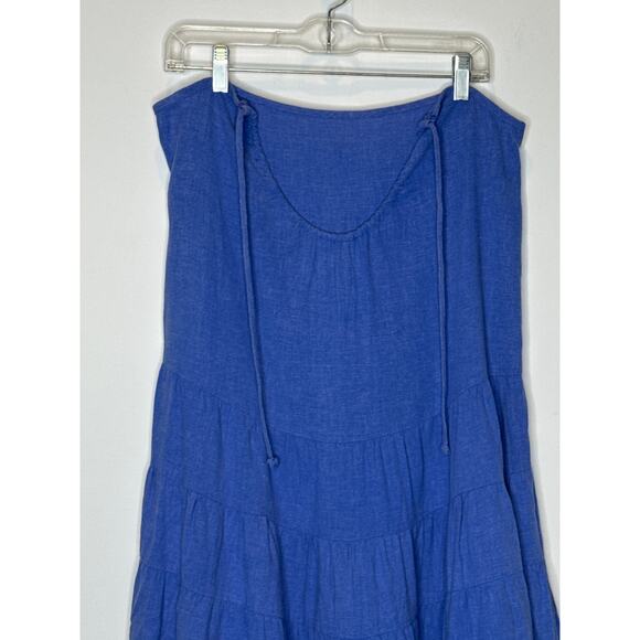 American Vintage Blue Linen Blend Tiered Maxi Skirt pull waist tie medium - Picture 9 of 11